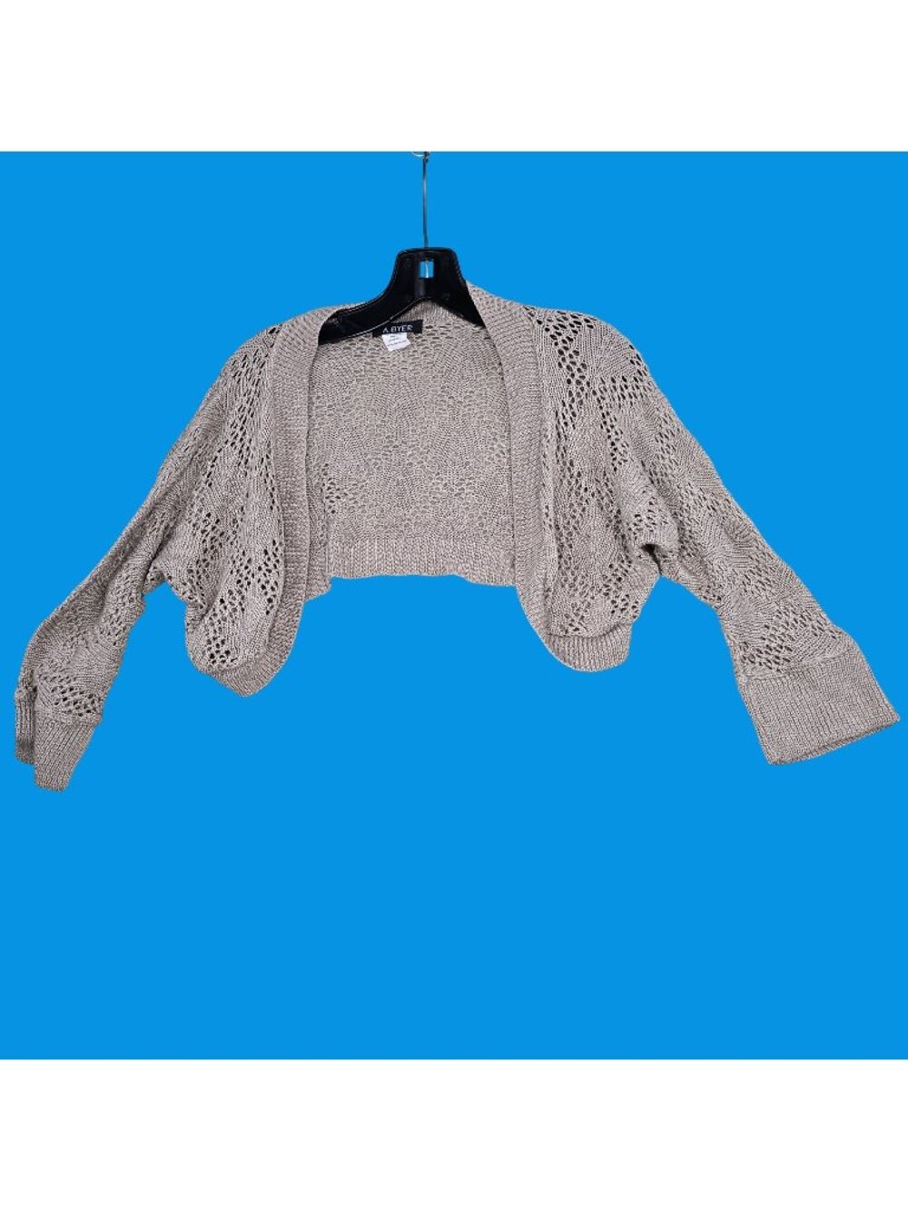A. Byer Womens Small Beige Open-Knit Cropped Cardigan Sweater